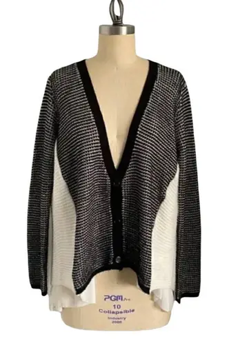Finn and Clover Herringbone Peak-a-boo Chiffon Draped Back Cardigan Sweater - Image 1