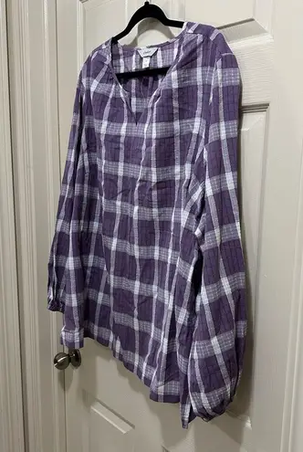 cj banks Women’s  long sleeve split neck blouse purple plus size 3X 24/26W NWT