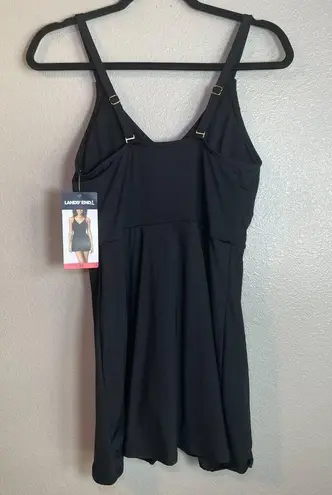Lands End Tulip Wrap One Piece Swim Dress Black Medium Optional Crossback UPF 50