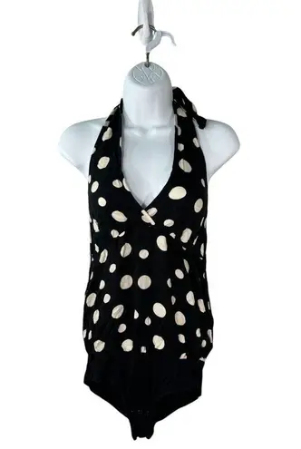 Intimissimi Satin Dots Viscose Halter Bodysuit Size Small Black