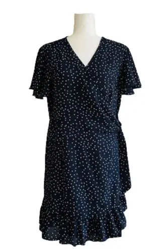 Relipop Wrap Dress Blue White Polka Dot V-Neck Bell Short Sleeve Ruffled XL NEW