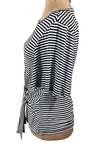 Joseph Ribcoff Side Tie Top Black White Stripe Size 2 Flutter Sleeve