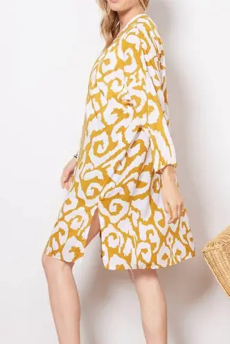 Tolani 3/4 Sleeve Open Front Sahara Duster Kimono Yellow Gold White One Size