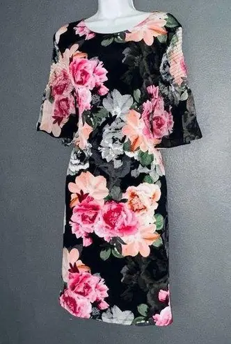 Calvin Klein Black & Pink Floral Party Formal Sheath Dress Womens Large