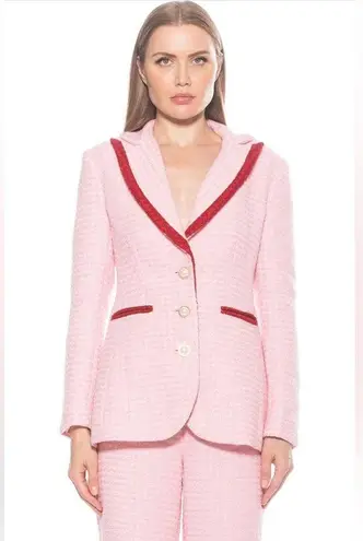 Alexia Admor Myra Tweed Blazer Pearl Jewel Buttons Pink/Red Size 10 NEW
