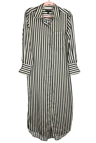 Banana Republic  Factory Cream Black Striped Satin Long Sleeve Maxi Shirt Dress