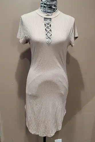 Heart & Hips Tan Ribbed Cut Out Short Sleeve Bodycon Dress