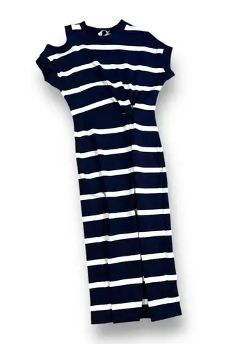 Tanya Taylor Charlie Striped Knit Midi Dress Size XS cold shoulder navy white
