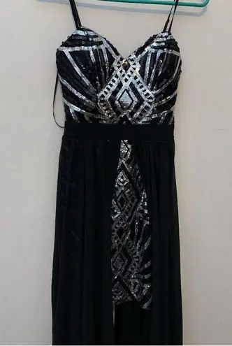 City Studio Black Silver Sequin Mini Dress With Train Formal Prom Homecoming Size undefined