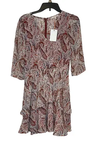 Skies Are Blue Women's Madison Paisley Dress Tiered Skirt 3/4 Sleeve Small NWT