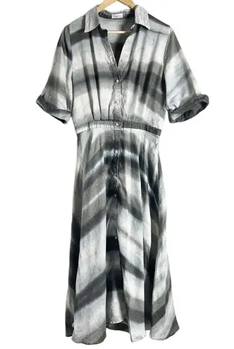 Officine Générale Nadia Gray Striped Linen Short Sleeve Button Front Shirt Dress Size L