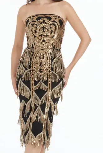 Dress the Population - Viviana Strapless Sequin Fringe Midi Dress