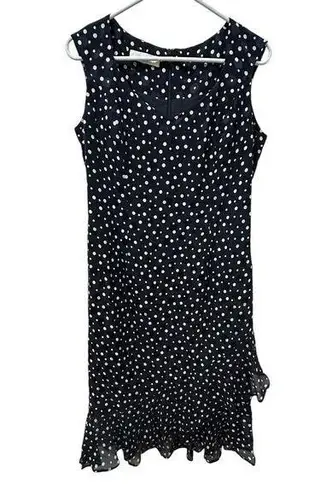Escada Navy Blue Polka Dot Silk Midi Dress Ruffles V