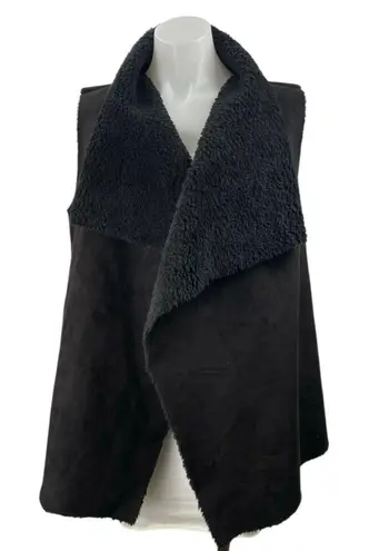 John + Jenn Womens Black Sleeveless Faux Fur Fleece Cardigan Sweater Vest Size M Size M