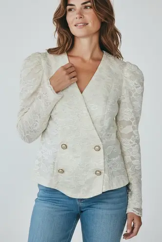 Vintage HW Collections Lace Puff Shoulder Blazer With Faux Pearl Gold Buttons Size 10