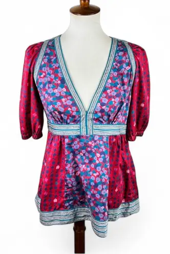 Marc Jacobs  Floral Print V-Neck Blouse - Size‎ 8 - Colorful Boho Peasant Top - Image 1