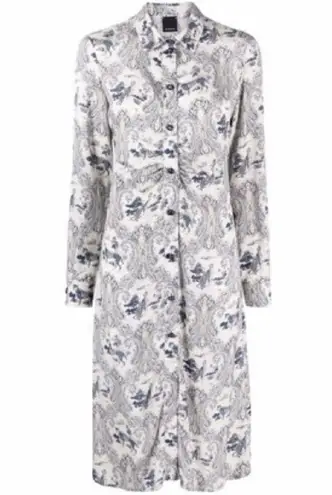 PINKO White Blue Panther Print Long Sleeve Midi Dress Size 8