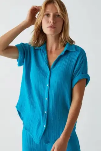 NWT Michael Stars Bailey Gauze Button Down Shirt Capri Blue Size XS