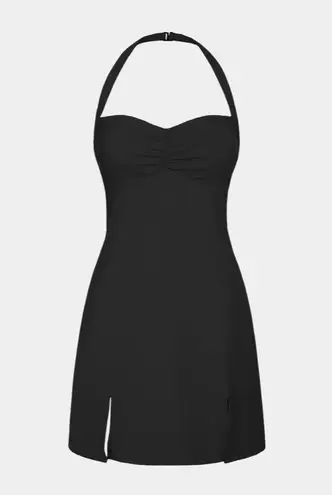 Halara Softlyzero Plush Halter Ruched Backless Split Hem Mini Active Dress NWT