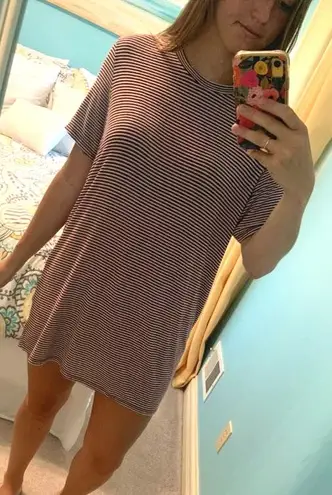 Brandy Melville Burgundy and White Striped T Shirt Dress