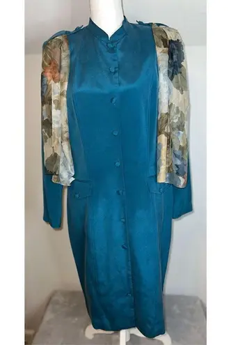 100% Silk Teal Blue Trench Blazer Shacket Women’s 10 Green