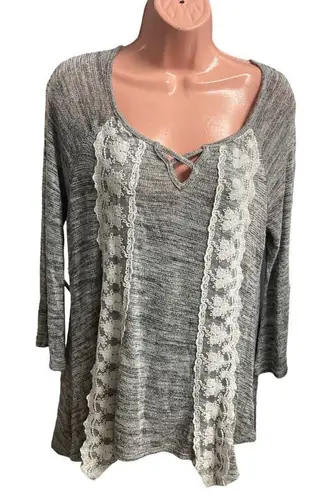 UNITY WORLD WEAR Gray Lace Sweater Top Size Medium