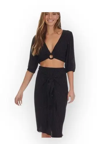 Tori Praver Swimwear š’€Bri Midi Metallic Lurex Thread Wrap Skirt š’€Black š’€Small