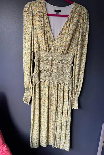 AFRM Long Sleeve Floral Midi Dress with Smocked Waist Yellow Size M