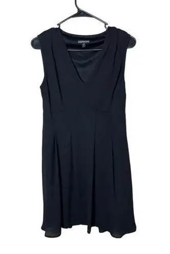 Cotton Express Express Black Chiffon VNeck Knee Length Sleeveless Dress Small