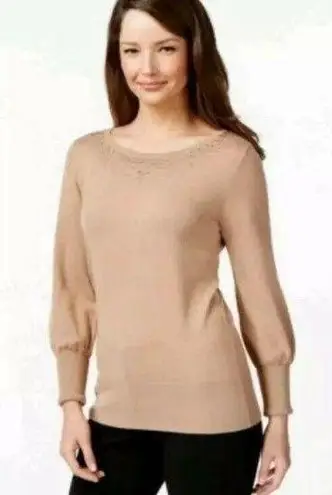 Alfani - Womens Beige Rhinestones Sweater Top Size M