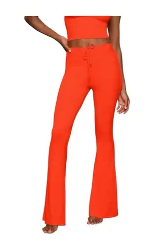 SKIMS NWT Soft Lounge Ruched Ribbed Flare Pants Leggings Red Orange Size Large
