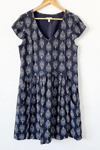 Garnet Hill Summer Day Navy Print Lined Drop Waist Dress