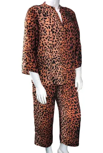 Natori  Womens Size L Pajama Set Animal Print Matching Top And Pants Stretch