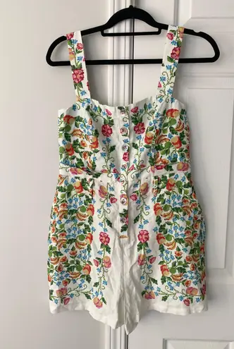 Farm Rio Tropical Romance Linen Blend Romper, Size M