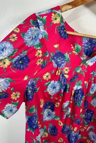 Vintage Plus Size Womens Top MuuMuu Shirt Peasant Hawaiian Pink Floral Boho