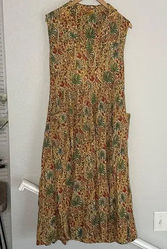 April Cornell Midi Dress Sleeveless Fall Butterfly Cottage Peasant Gauzy Pocket Gold Size L