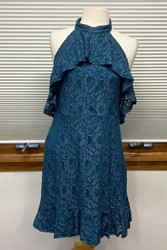 Francesca's NWT Teal Blue Lace Halter Backless Mini Dress Large
