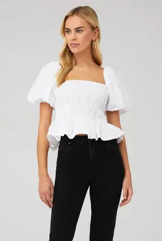 ASTR the Label Savina White Smocked Puff Sleeve Cropped Top