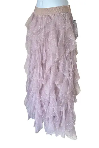 Gypsy Tulle Tiered Maxi Skirt Pink SMALL  Boho Fairy Disco Cowgirl Full NEW