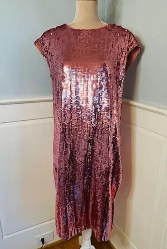 Maeve by Anthropologie Pink Sequin Kara Popover Midi Dress Small