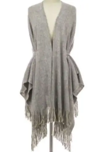 Grey Knit Belt Tie Waist Wrap Poncho Cardigan OSFM Gray