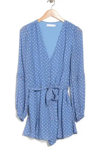 Jonathan Simkhai Caroline polka-dot baby blue silk playsuit romper size S small