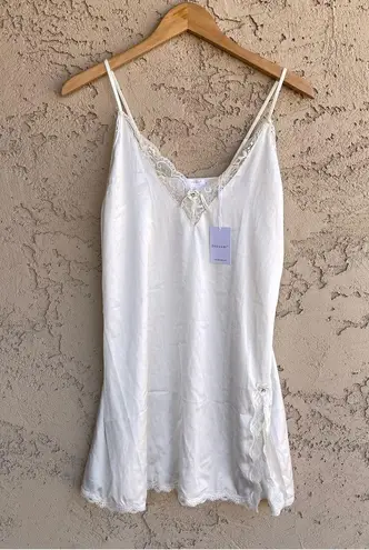 NWT Women’s Ivory Satin Lace Slip Chemise Nightgown Lingerie Sleep Dress Small White