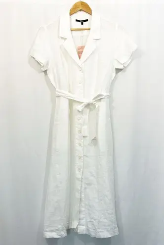 NWT Quince European Linen Button Down Belted Midi Dress in White