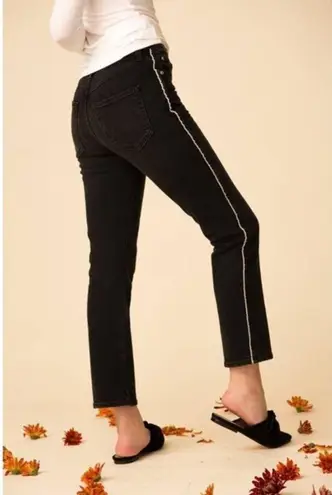 new amo ☻︎ Chloe Crop Stretch Jeans w with Piping ☻︎ Black + Natural ☻ 24