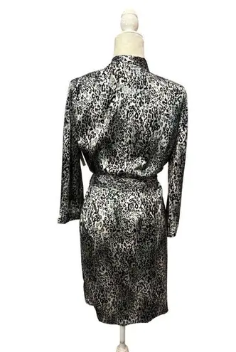 Leopard Satin Robe With Belt Tie Ambrielle Womens Small NWT Black