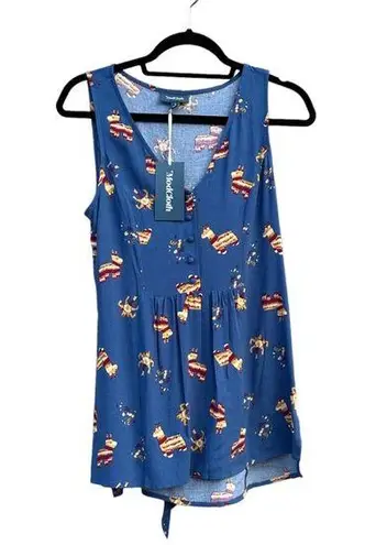 Modcloth  Quick Remix Sleeveless Blue Piñata Llama Print Tank Top Small