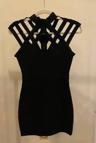 Bandage Opencut Mesh Dress Black Size M