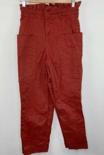 ZARA  Burnt Orange High-Rise Cuffed Paperbag Pants Women's Size Extra Small XS