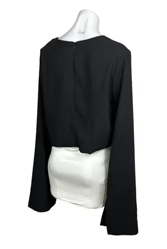 DO+BE  Womens Black Formal Cape Slit Long Sleeve Minimal Modern Cropped Top Sz L